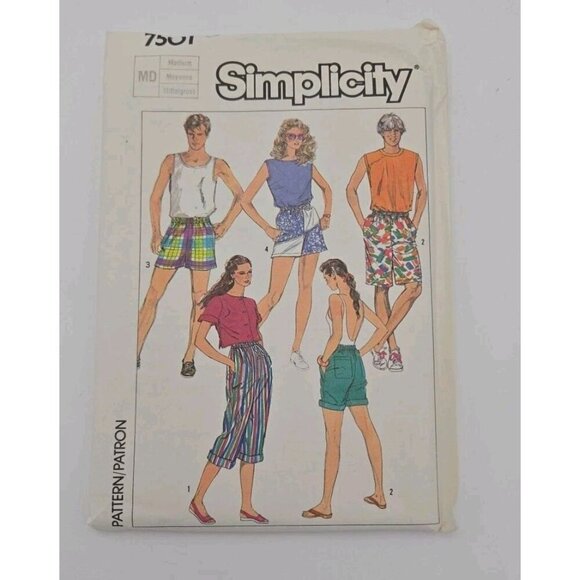 Simplicity Sewing Pattern 7501 Unisex Pull-On Pants Shorts Size Medium 80s VTG - Picture 1 of 8